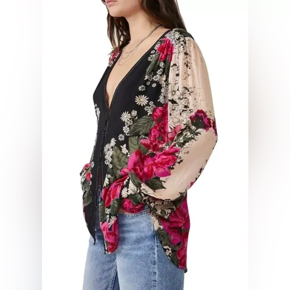 Free People Mikayla Floral Tunic Top Sz S Boho Chic Bloomcore Festival Feminine - Picture 3 of 11